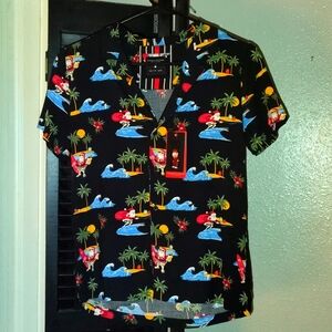 Denim & Flower Festive Black Surfing Santa Button Down Shirt New Size 11/12